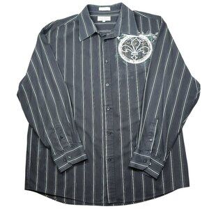Eighty Eight Dress Shirt Mens XXL Black White Striped Fleur De Lis Long Sleeves